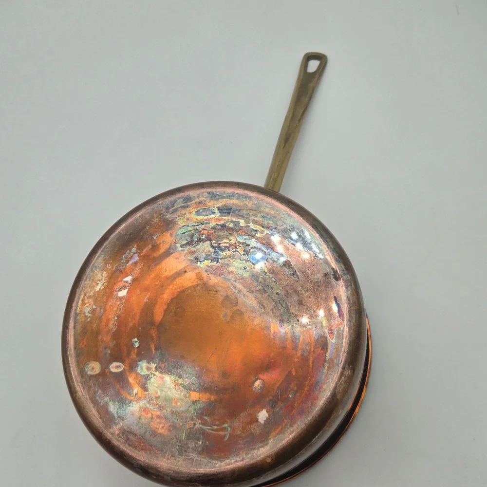 Vintage Solid Copper Saucepan Pot Brass Handle ODI Portugal No Lid Has Patina